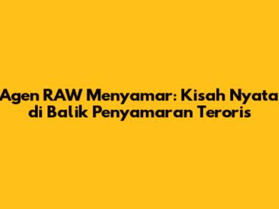 Agen RAW Menyamar: Kisah Nyata di Balik Penyamaran Teroris