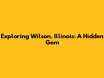 Exploring Wilson, Illinois: A Hidden Gem