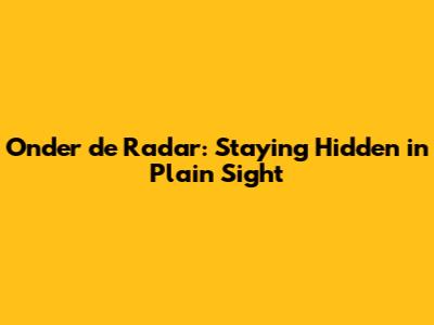 Onder de Radar: Staying Hidden in Plain Sight