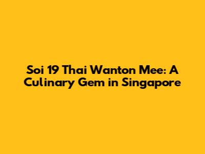 Soi 19 Thai Wanton Mee: A Culinary Gem in Singapore