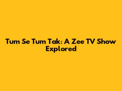 Tum Se Tum Tak: A Zee TV Show Explored
