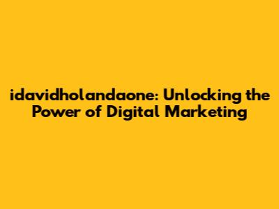 idavidholandaone: Unlocking the Power of Digital Marketing